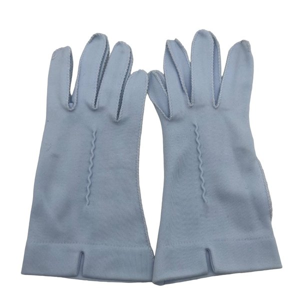 Womens VIntage Day Gloves Baby Blue Size 6 Double Woven 8 in Long - Picture 7 of 7